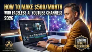 Faceless AI YouTube Channels guide by Atta Digital to earn $500 monthly
